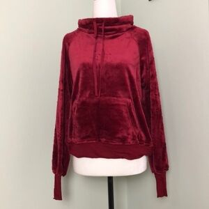 💚 S 💚 NWT Anthro Sweatshirt Velvet Front Pocket Mock Neck Wine​